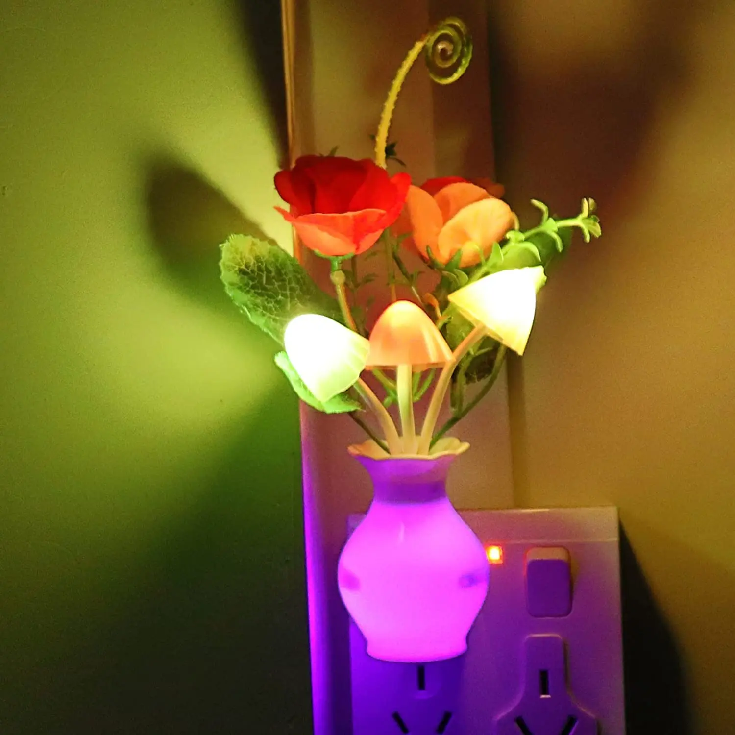 Plug in LED Auto Dusk to Dawn Sensor 0.5W Energy Saving Lamp Dream Nightlight Rose Flower Mushroom Night Lights for Bedroom