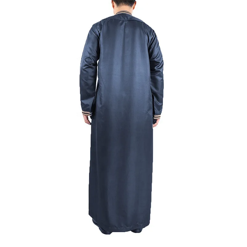 Middle East Style Muslim Islamic Clothing Long Sleeved Arabic Dubai Ramadan Thobe Abaya Solid Ethnic Design with Loose Zipper