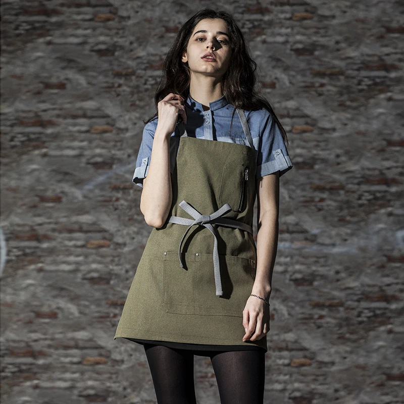 CHECKEDOUT hot sale hotel and restaurant apron cafe kitchen staff work wear Canvas bib apron and waiter aprons