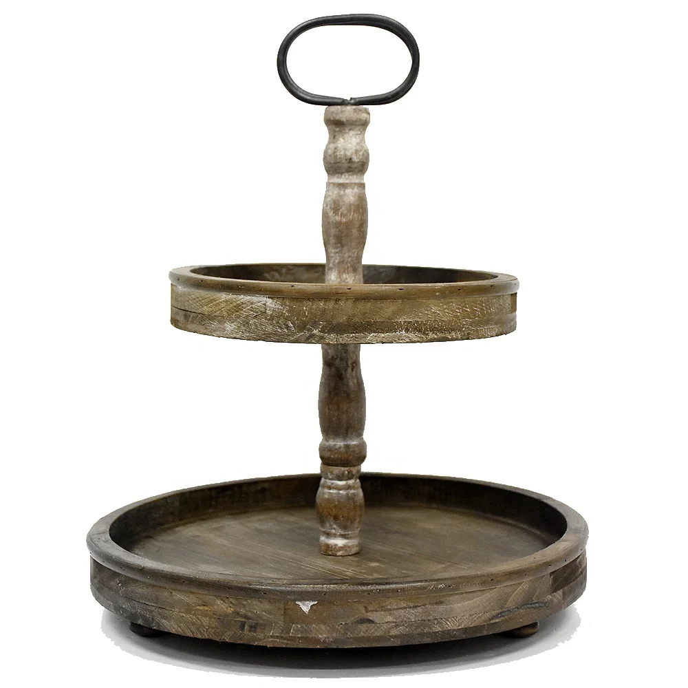Wholesale Decorative Farmhouse Two Tiered Tray Beautiful Rustic Wooden 2 Tier Serving Tray And Holiday Home Decorations