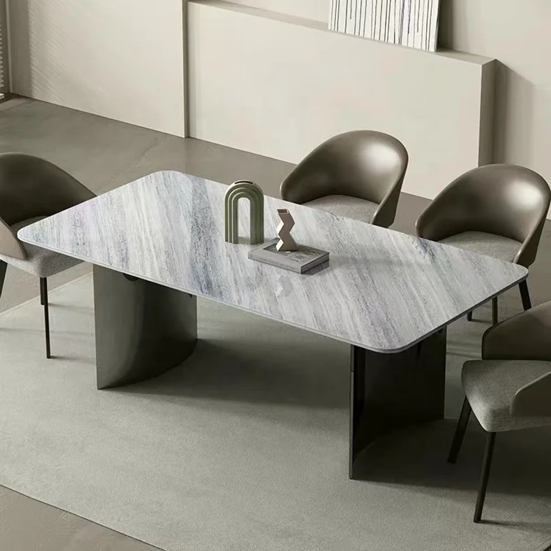 Luxury Rectangular Blue Natural Marble Top Stainless Steel Base Dining Table With Chair For home