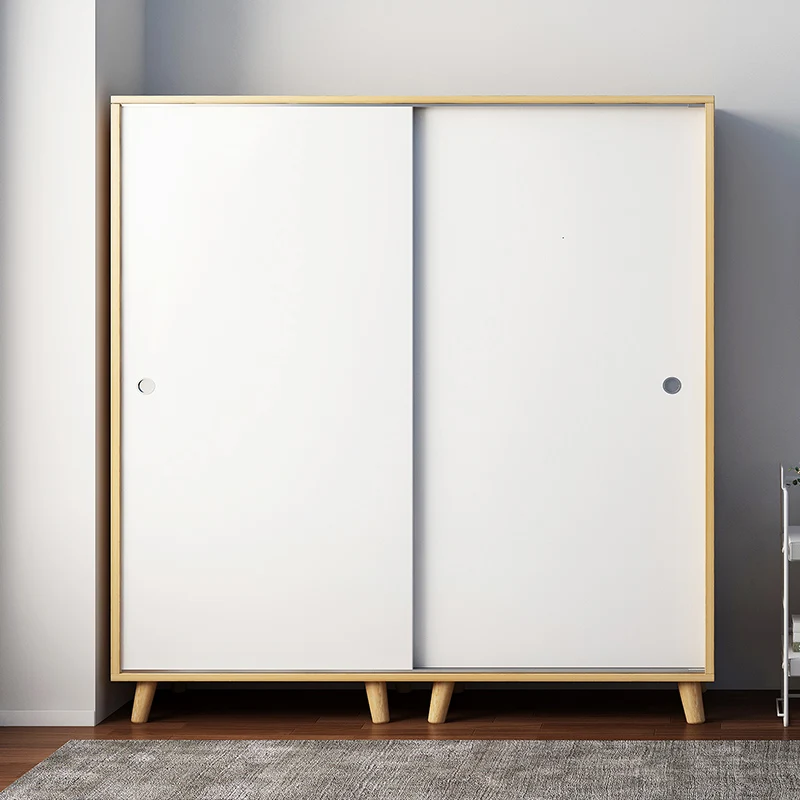 modern wooden nordic sliding closet wardrobe clothes storage organizer 2 door