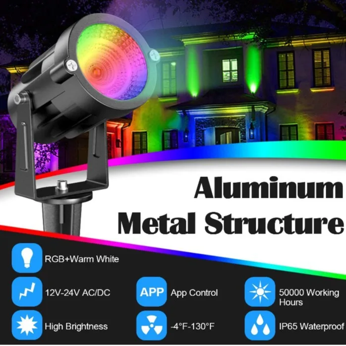 LED Garden Spotlight RGB Color Changing Dimmable BLE 2.4G Wireless Remote App Timer Group Control Outdoor LED Landscape Lighting