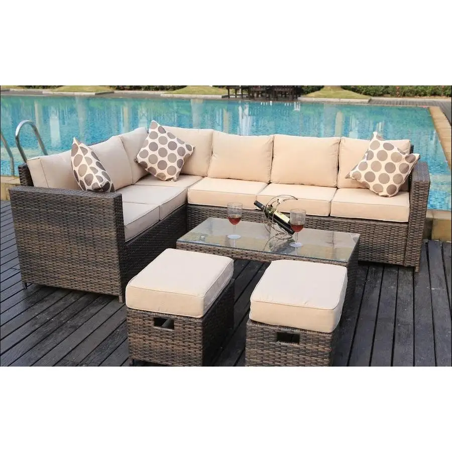 8 Seater Garden Furniture Rattan Sofa Set Barcelona Modular Rattan Corner Sofa Set With Storage