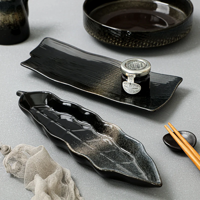 Turkish 16 Piece China Royal Black Flatware Table Ware Japanese Luxury Modern Ceramic Dinnerware Sets for Home