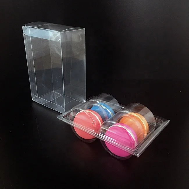 Customized plastic disposable macarons inserted into blister macarons tray packaging can hold 4 pcs