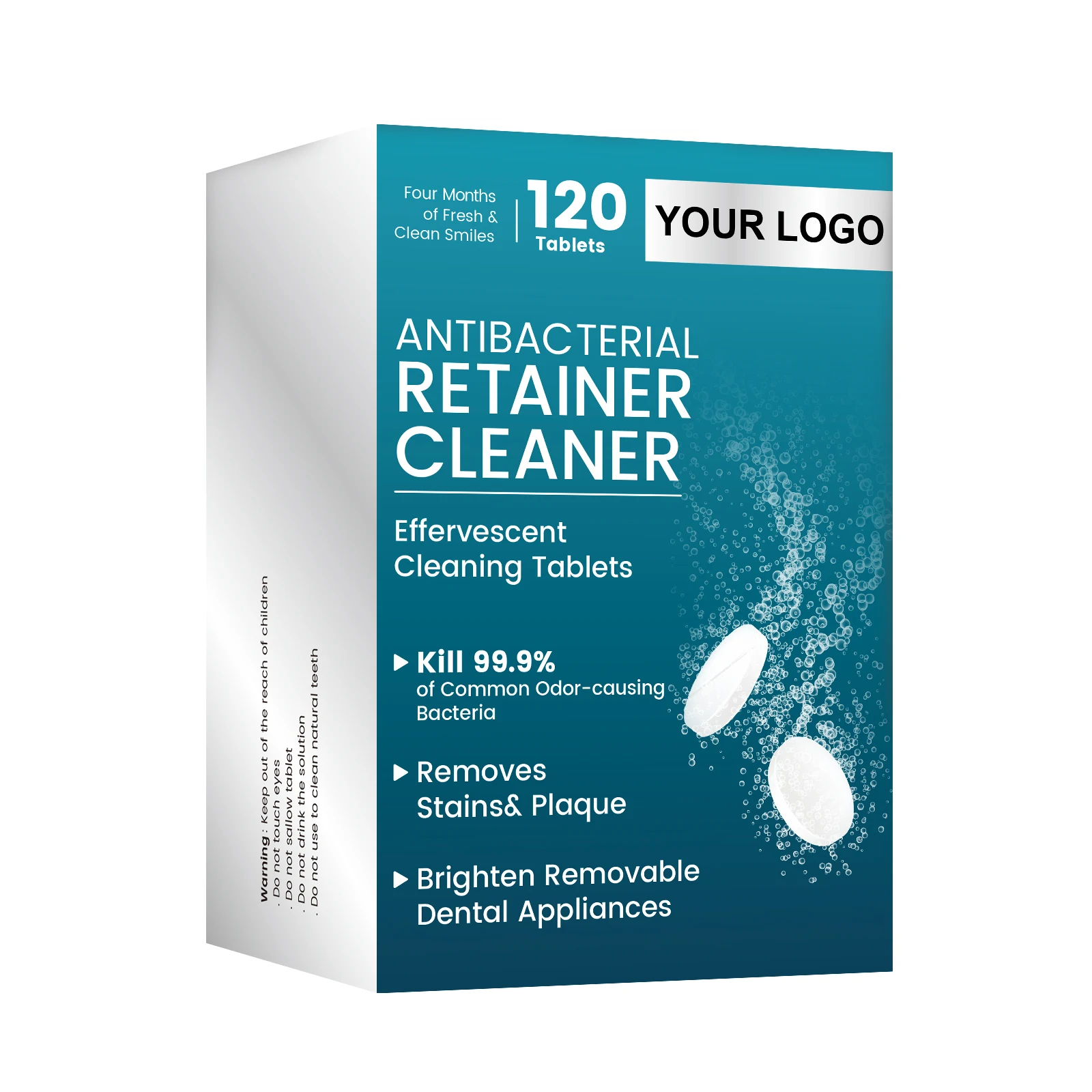 New Design Teeth Whitening Brighten Smile 120 Pieces Denture Cleaning Tablets for Denture Retainer Clear Aligner Night Guards