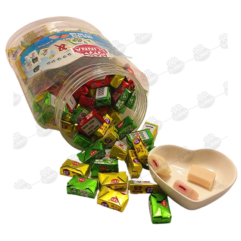Wholesale halal Fruit Flavored Mahjong bubble gum filled jam sweet chewing gum candy Dried Snack Children Adults bulk packing