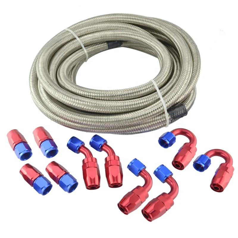 16FT AN6 Stainless Steel Braided Motorcycle And Car  Fuel Line Hose