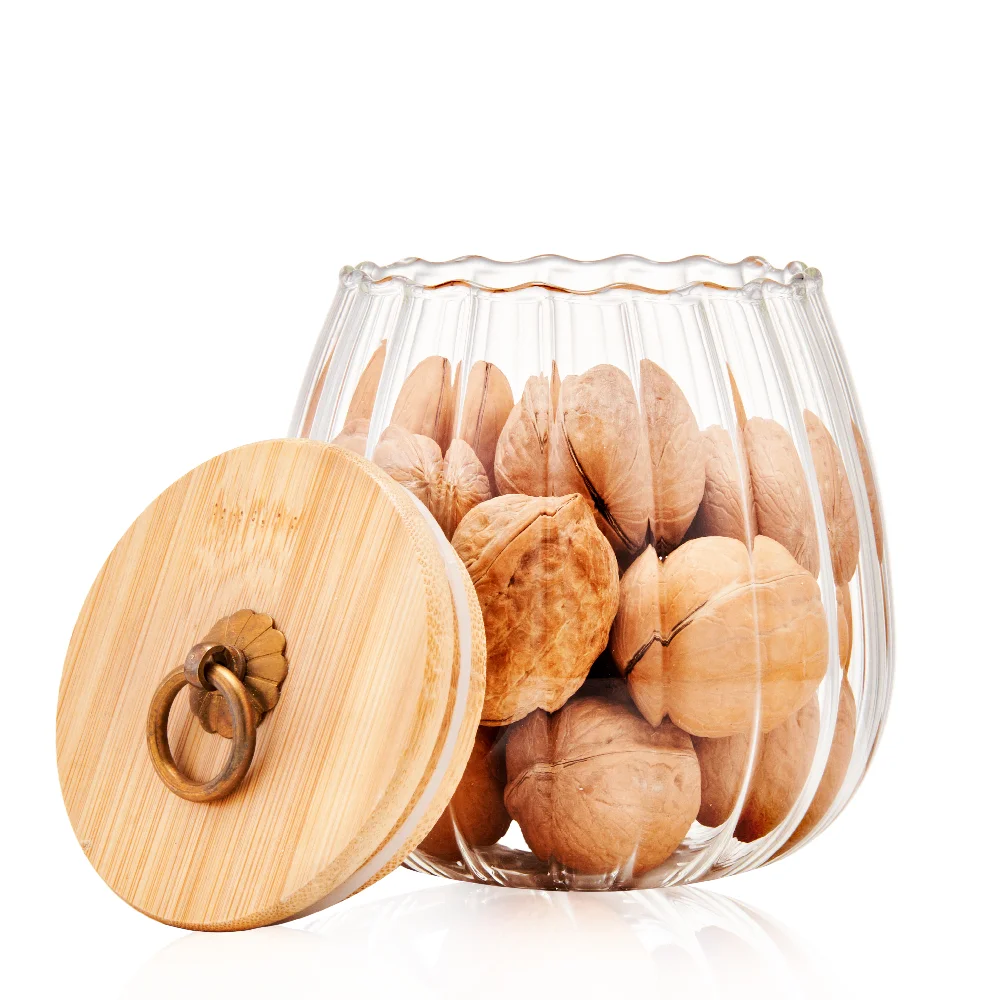 LINUO  Pattern glass jar High Airtight Kitchen Food Storage Container Glass Spice Jar with Bamboo Lids