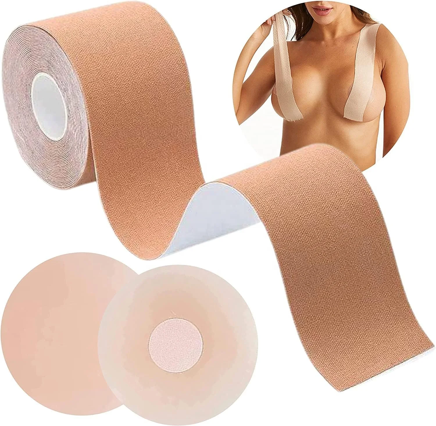 Breathable Invisible Strapless Breast Adhesive Tape with Sticky Silicone Covers