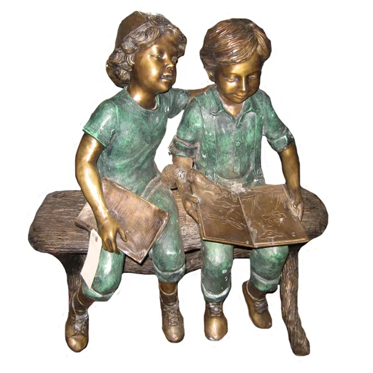 Decorative bronze children reading book school statue