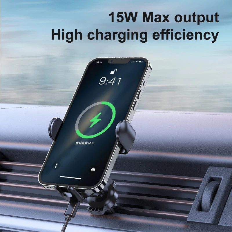 New Release Car Mount Holder with Wireless Charging Auto Aim Coil 15W Rapid Wireless Vehicle Charger Phone Mount Chargers Holder