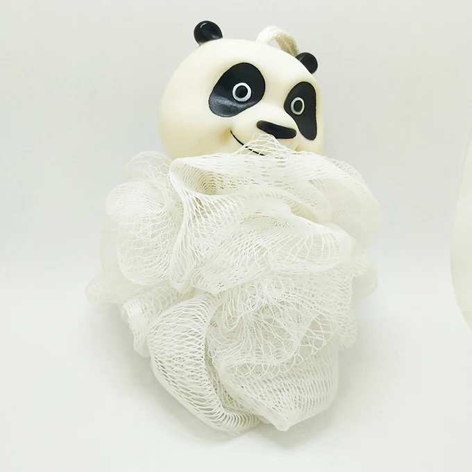 Cute Animal Panda White Bath Shower Sponge Pouf Loofah Bubble Shower Ball Mesh Brush