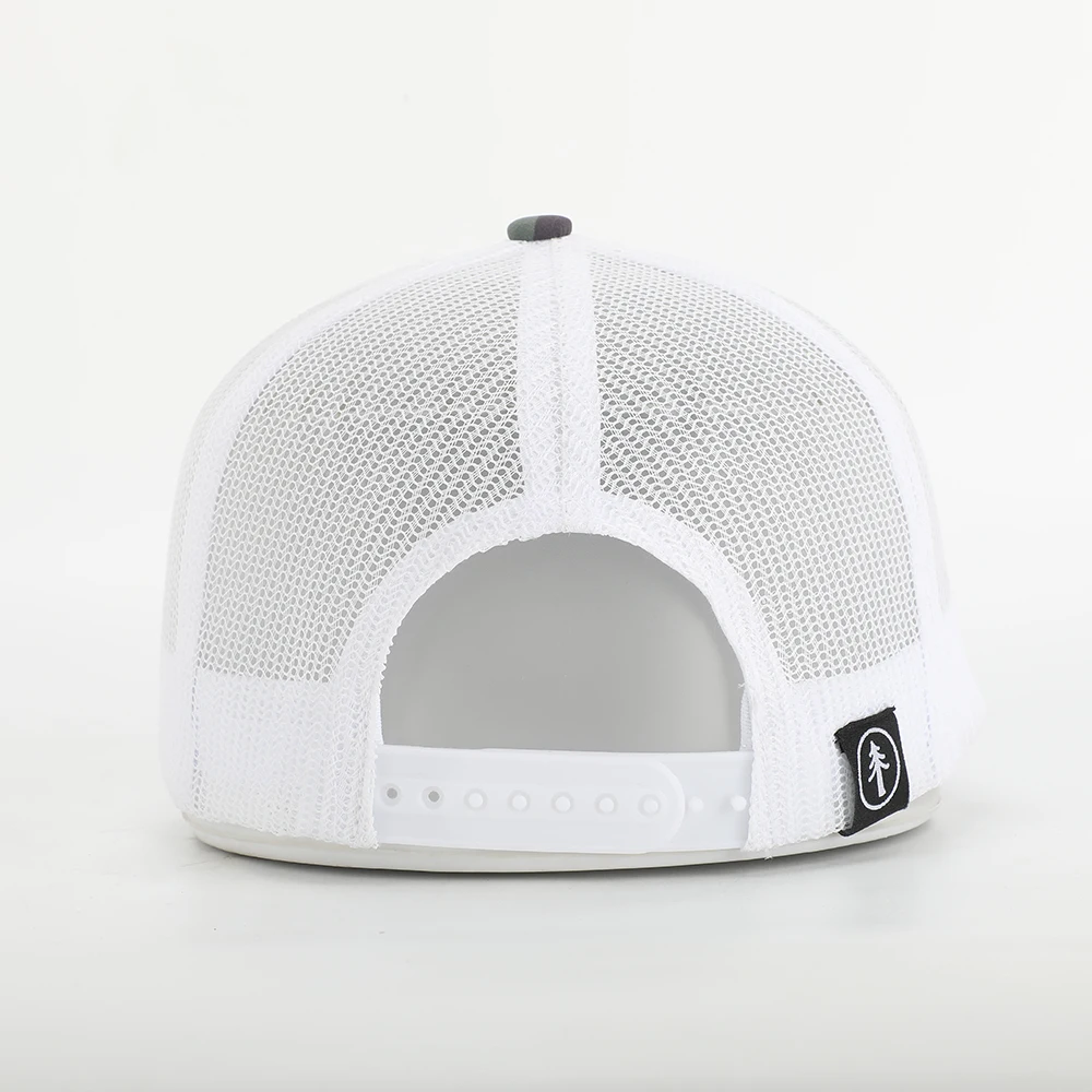 Custom High Quality 6 Panel Pre Curved Brim Embroidery Patch Logo Camo Pattern Mesh Snap Back Richardson 112 Trucker Cap Hat