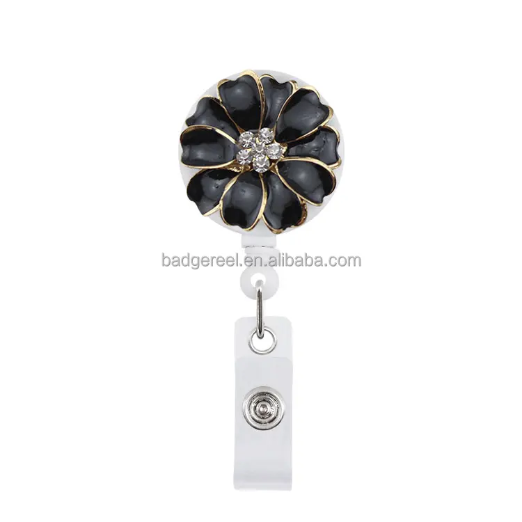 Retractable Badge Holder Clip Buy Bling Rhinestone Badge Reels Flower Retractable Crystal Diamond Nurse student office ID card