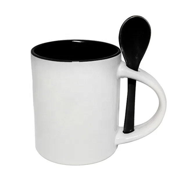11oz inner color custom sublimation ceramic mug with spoon for promotion gift