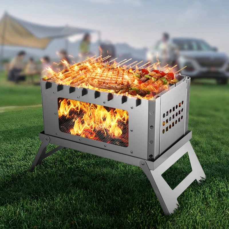 Stainless Steel Burning Folding Stove Camping Hiking Backpacking Portable Cooking Stove