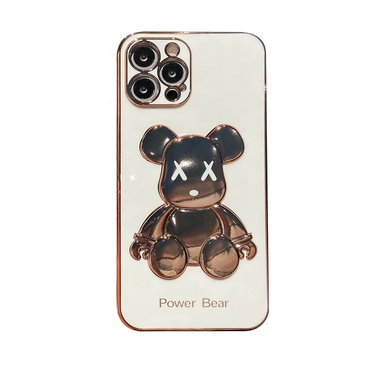 Wik_MS  plating power bear for mobile phone case  fine hole all-inclusive side  accessories phone Case for Apple