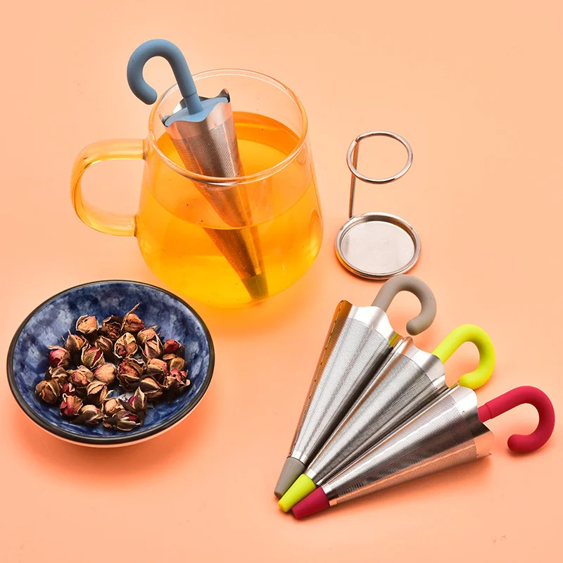 2023 new stainless steel tea filter silicone umbrella tea filter with holder