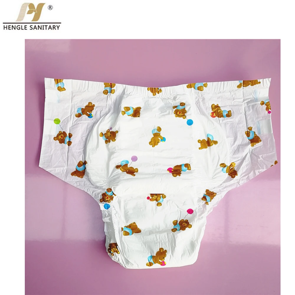 Wholesale customized disposable elderly incontinence diapers cartoon printed super thick adult diapers