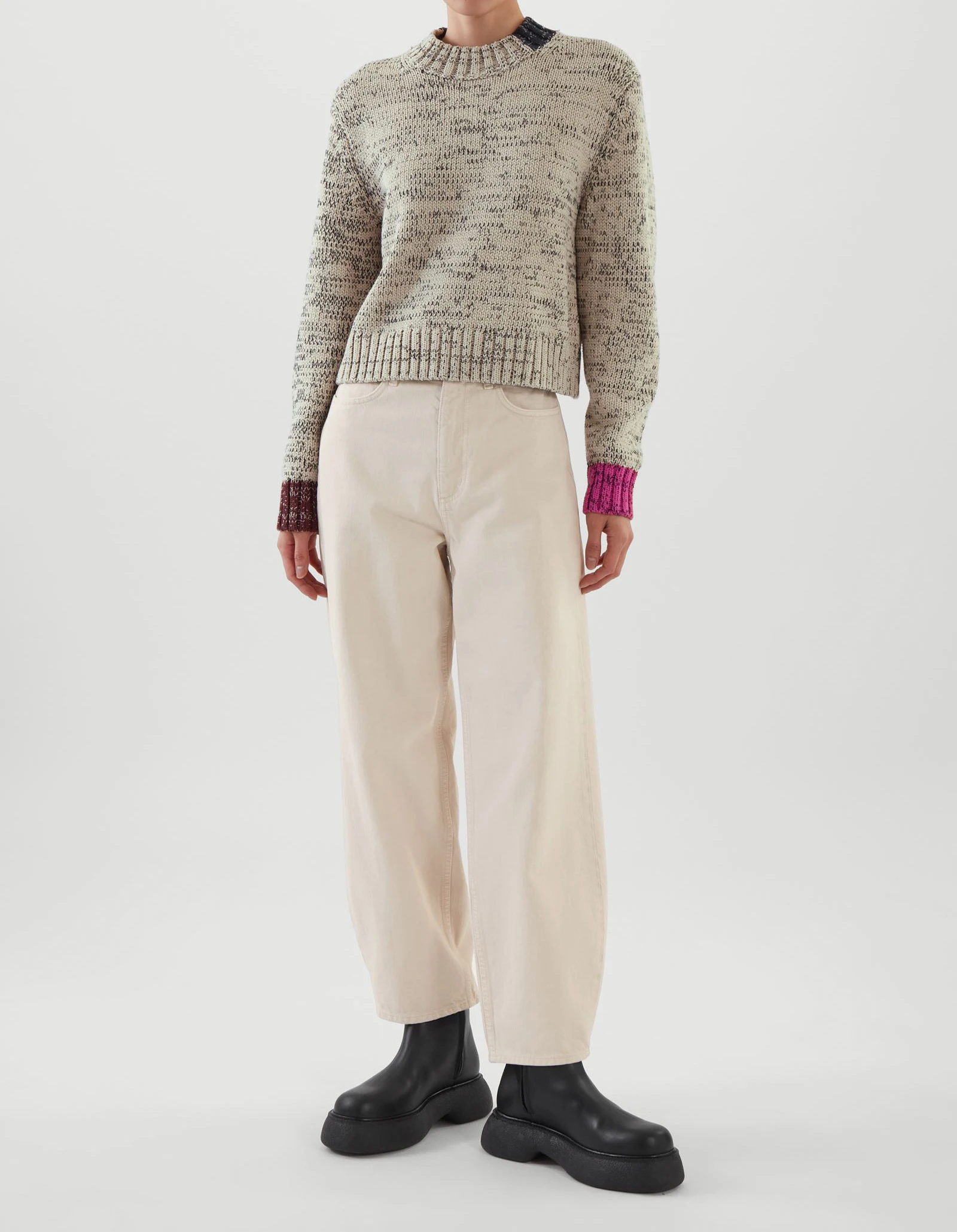 VSCOO fashion custom yarn color blocking round neck long sleeve knitted jumper women pullover sweater