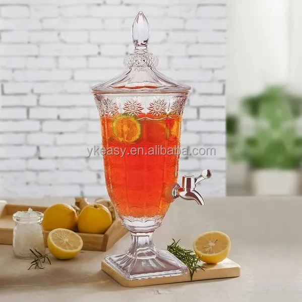 Iced Beverage Dispenser For Water Beer Wine Liquor Kombucha Iced Tea Punch Crystal Collection 2L Iced Beverage Dispensers