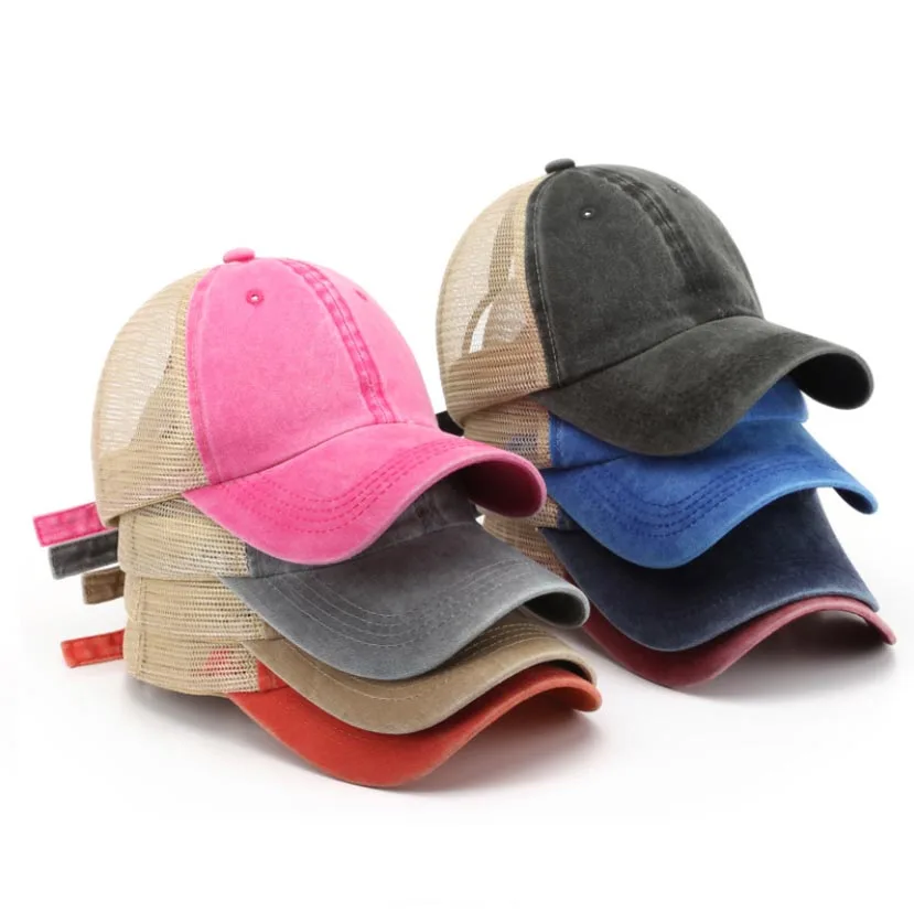 ladies vintage hat Washed Cotton Visor Adjustable Mesh Trucker baseball caps