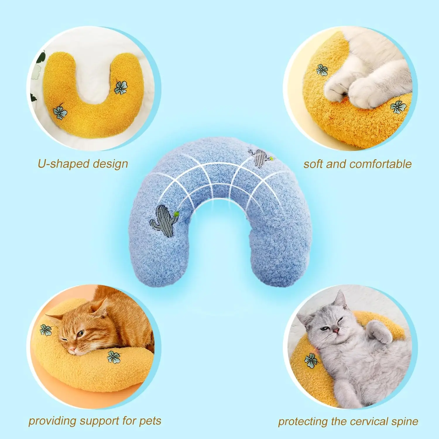 2023 New Design Pet Pillow U Shape Soft and Fluffy Plush Pet Pillow for Cat to Lay on Cat Bed Pillow