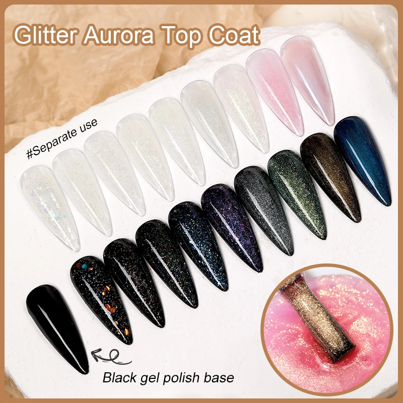 AS 9Colors Glitter Top Coat Wholesale Nail Products Custom logo Private label 15ml UV Glitter no wipe nail top coat