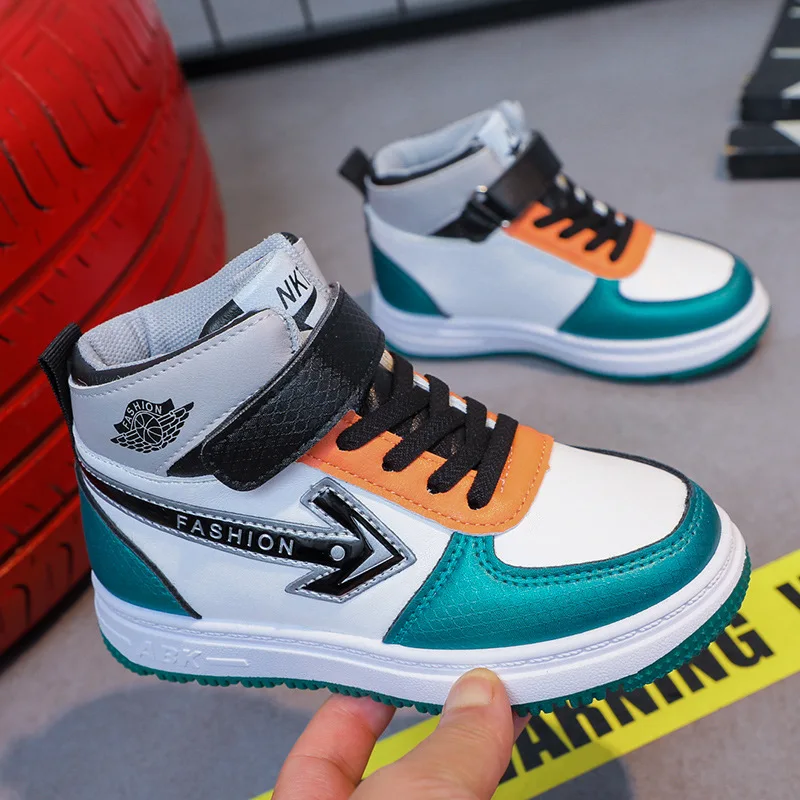 wholesale leather high top designer sneaker children school walking shoes boys casual sport shoes for daily life