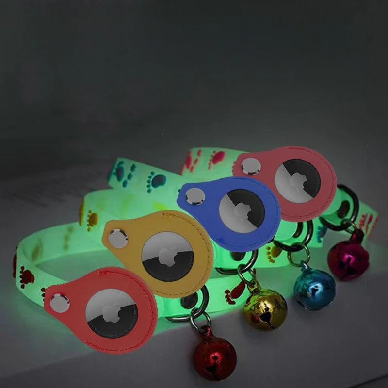Pet GPS Apple Cat Collar with Holder Glowing Cat Collar with Bell Ring Pet Accessories no charge Dog Collar Night glow Necklace