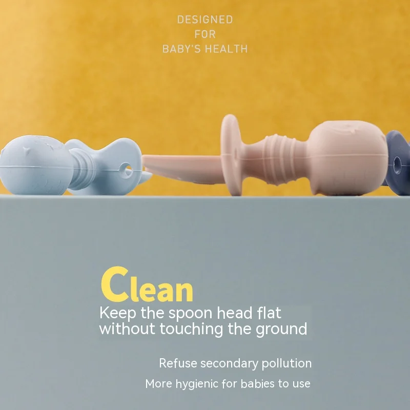 Silicone Baby Owl Training Fork and Spoon Set with Short Handle Kids Dining Fork and Spoon for Learning to Eat