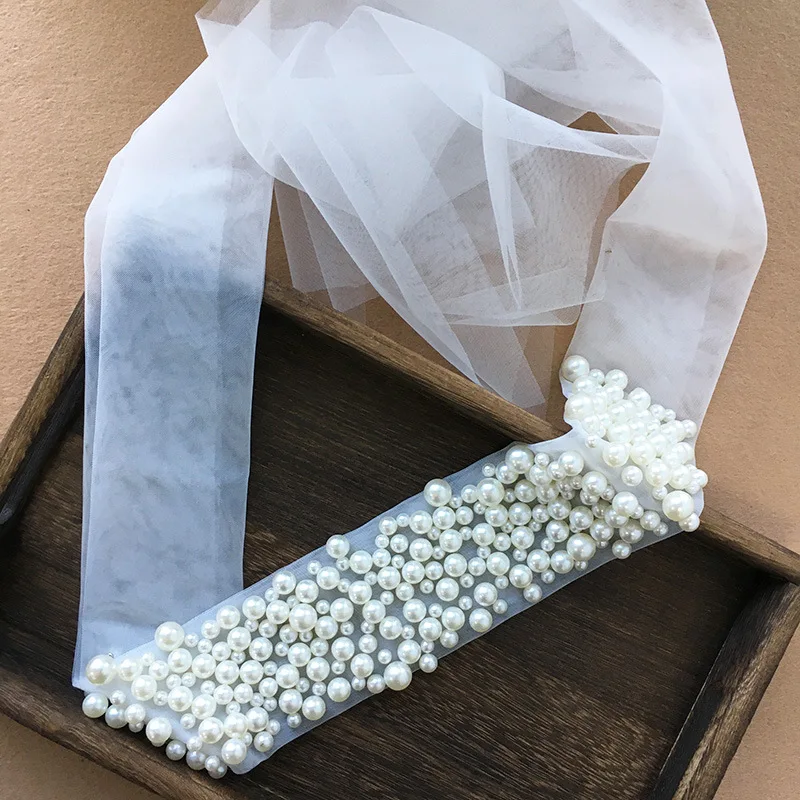 MV32 Wholesale Bridal White Long Veil With Pearls Women Wedding Veils Bridal Accessories