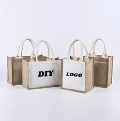 Wholesale custom printed large eco friendly reusable handmade gift carrier gunny fabric sack shopping jute tote burlap beach bag