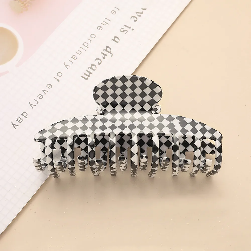 New Ins Large Multicolor Checkerboard Grid Square Semicircle Acetate Hair Clip Claw Hair Women Hair Accessories