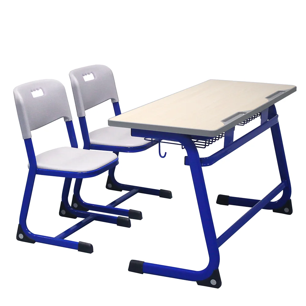 Factory price double seats school study table and chair set
