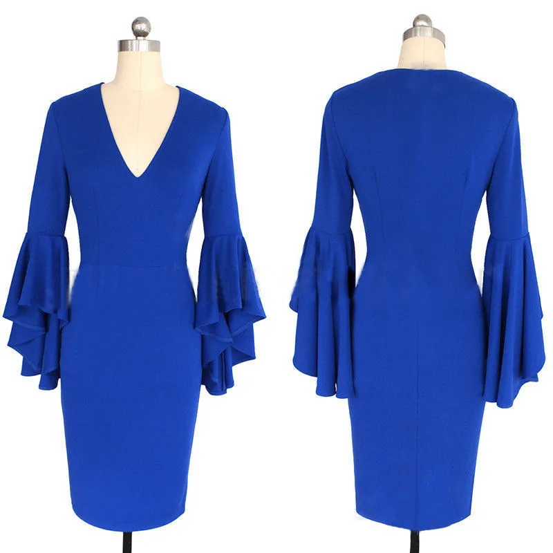 
Banquet Elegant V-Neck Pagoda Sleeve Fishtail Short Evening Dress Gown Mermaid Prom Dresses 