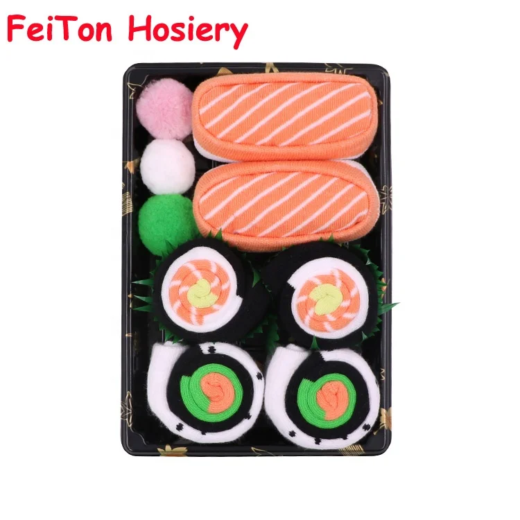Ready to Ship Best Selling Weird Design Creative Odd Delicious Salmon Sushi Gift Box Package Socks for Men Women