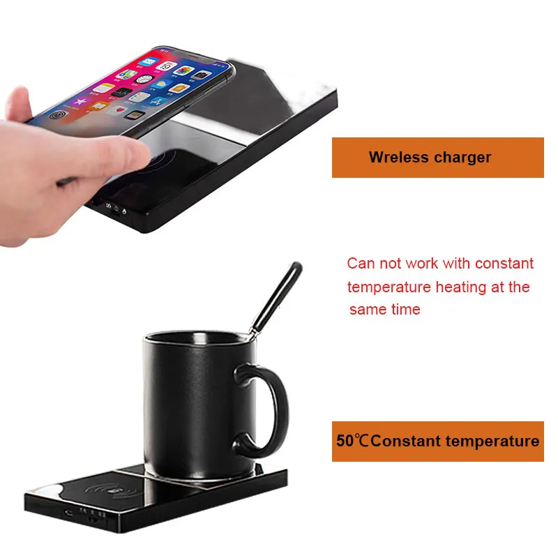 New Creative Multifunctional Makeup Mirror Design Mobile Phone QI Wireless Charger Pad with Mug Warmer Cup Heater