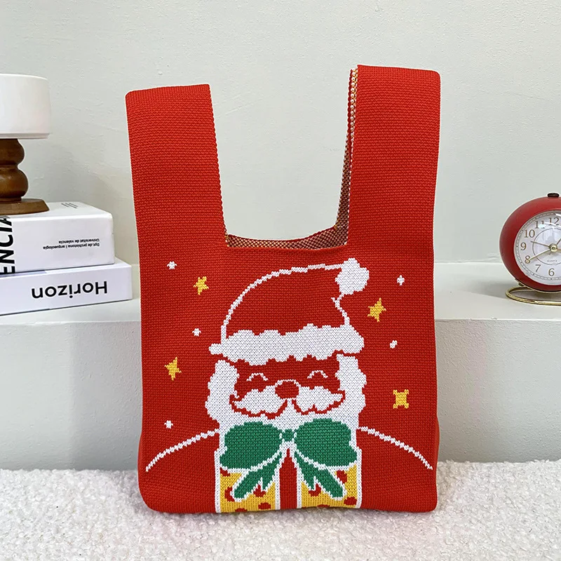 Factory Christmas Gift Bag Burst Mini Cartoon Knitted Storage Tote Bag Snack Fruit Shopping Bag