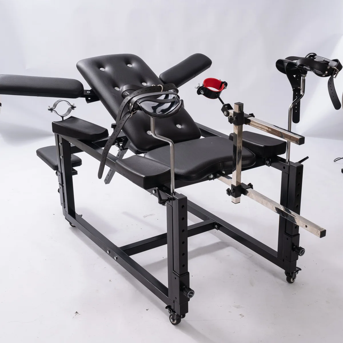 BDSM Sex Furniture Chair with AV Wand Holder Masturbation Cup Leg Spreader Restraint Handcuffs Bondage Chair with Sex Machine