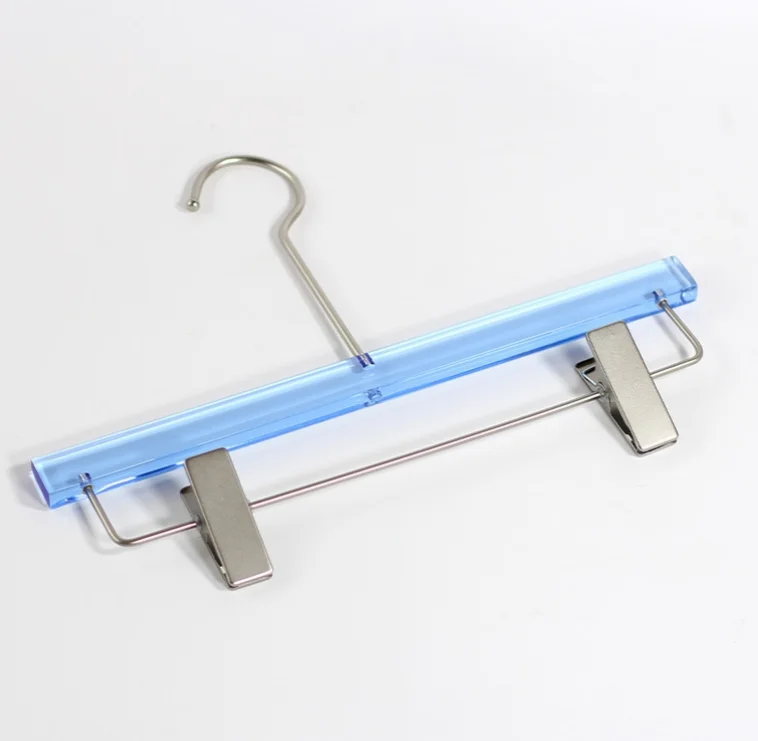 Free logo Eco-friendly acrylic Jeans Skirt Pants clear Hangers with with Gold Clips