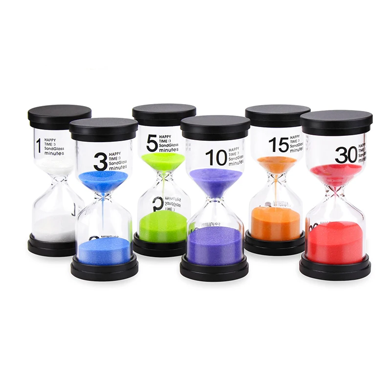 Amazon same style pack of 6 colors sand timer set 1 3 5 10 15 30 minutes sand clock for children games