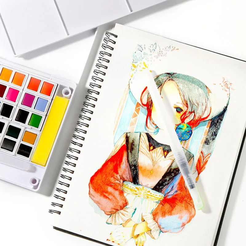 Superior 48 colors solid watercolor paint set  with watercolor brush pen for drawing