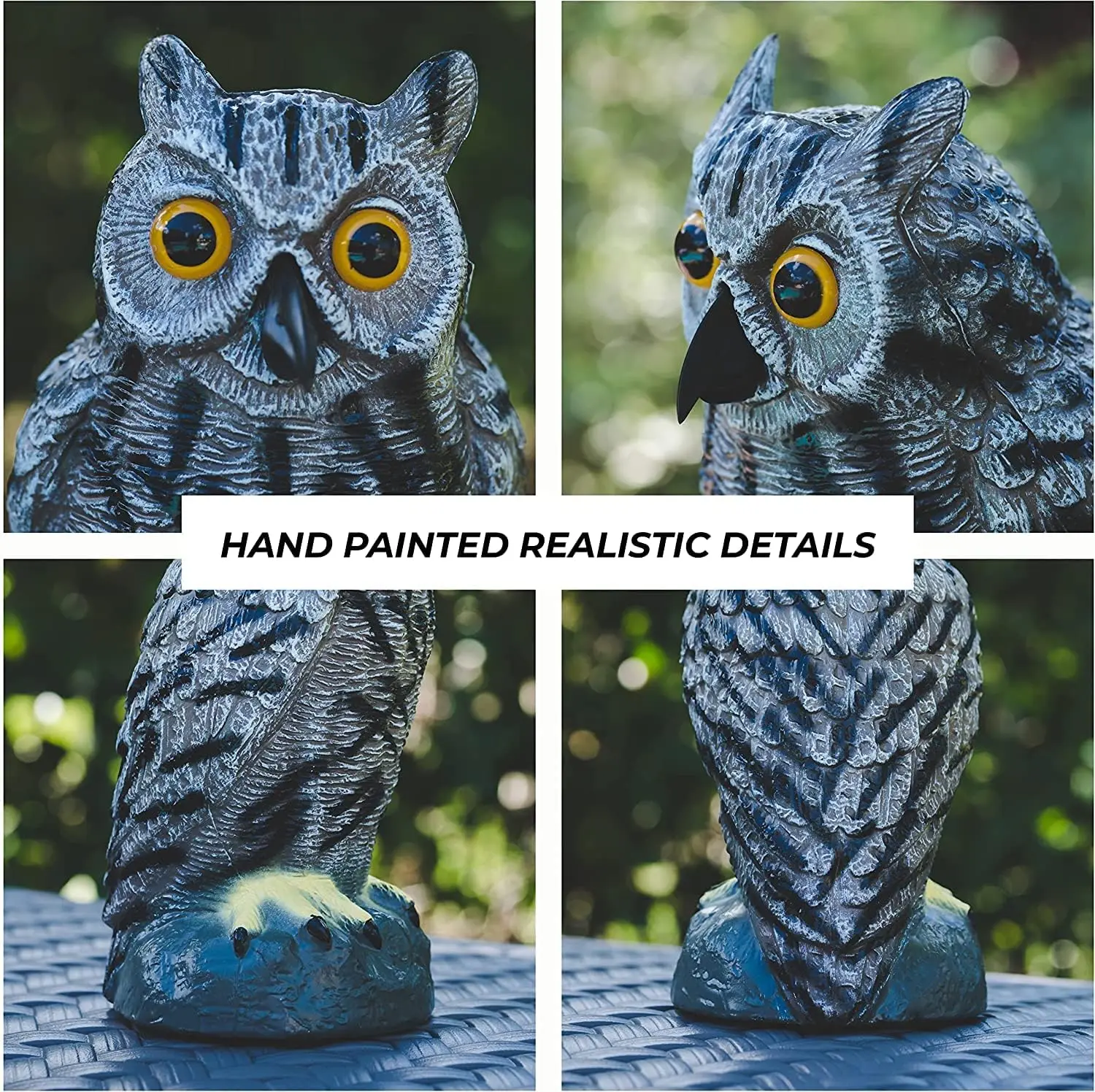 Pack of 3 Outdoors Plastic Owls Statue To Scare Birds Away For Back Yard