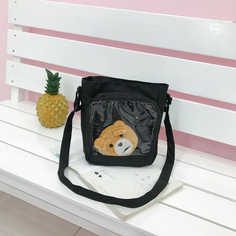 
Wholesale Plain Style Small Square Shape Canvas Shoulder Transparent Window Crossbody Clear Ita Bag For Girls 