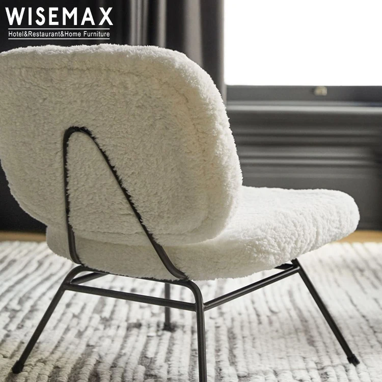 WISEMAX FURNITURE living room furniture modern beetle shape accent chair teddy lamb wool dining table chairs set with metal legs