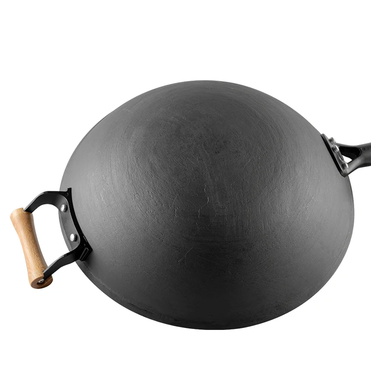 Чугунная китайская антипригарная Кастрюля с двойной деревянной ручкой