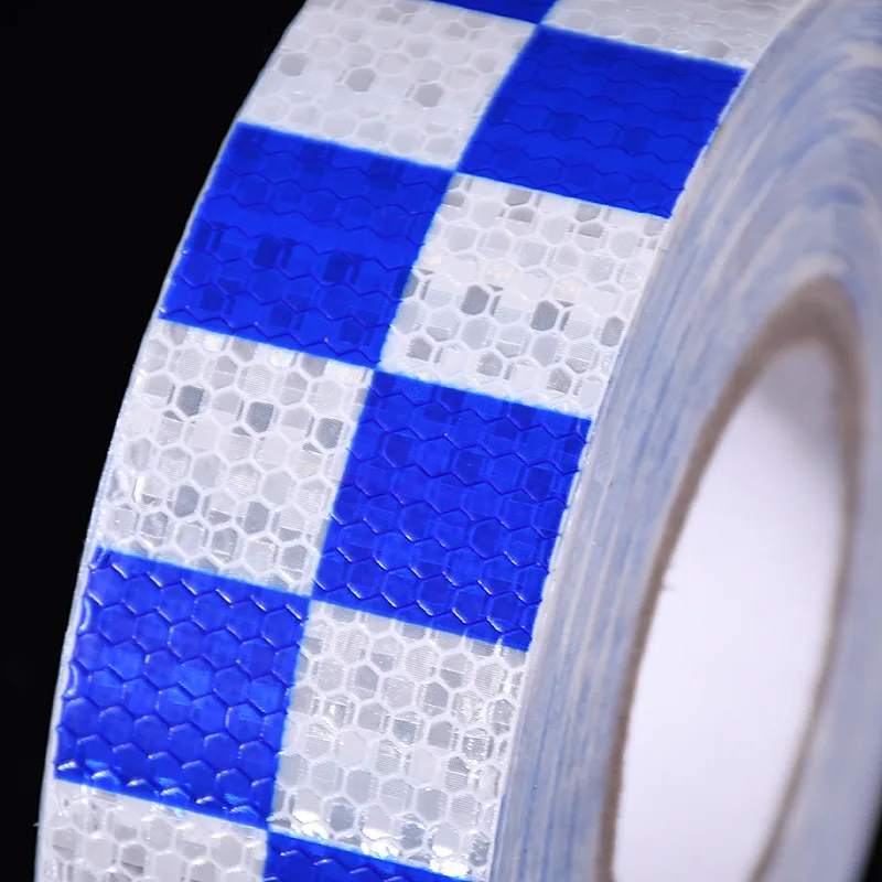 Blue White Reflective Checker Tape Crystal Custom EC104R Checkered Reflective Tape For Vehicle Uniform Clothing Warning Safety